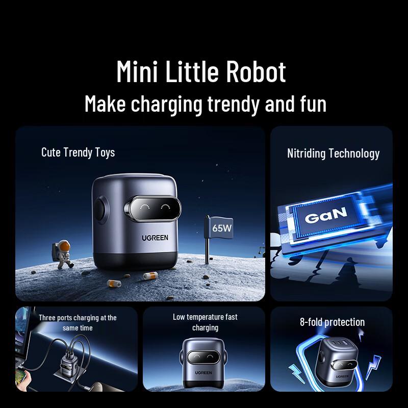 Ugreen 65-ваттное GaN-зарядное устройство Robot PD с несколькими портами Type-C