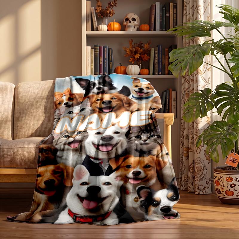 Cute PUPPY Custom Flannel Blankets Soft Warm Cozy Throws for Home Decor Holiday Gifts