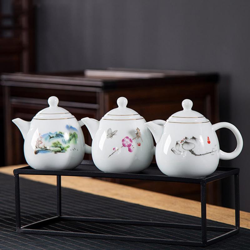 High Quality White Porcelain Teapot Exquisite Enamel Color Teapot With Tea Strainer Handmade Ceramics Teaware Tea Set