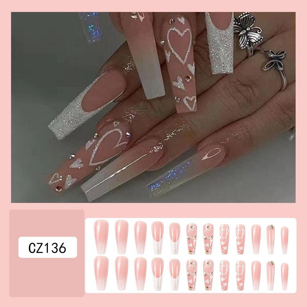 Длинные французские накладные ногти с квадратной головкой, съемные накладные ногти балерины для женщин