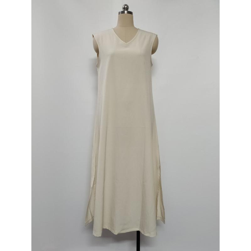 Sleeveless V-neck Side Split Summer Long Dress Elegant Fashion Loose Casual Simple A-line Party Maxi Long Dress Solid Color Woman Clothing