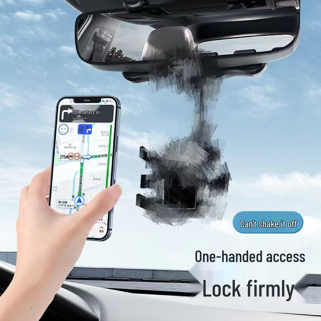 Universal Car Rearview Mirror Phone Holder - Anti-Shake, Anti-Vibration, Stable & Portable for Navigation