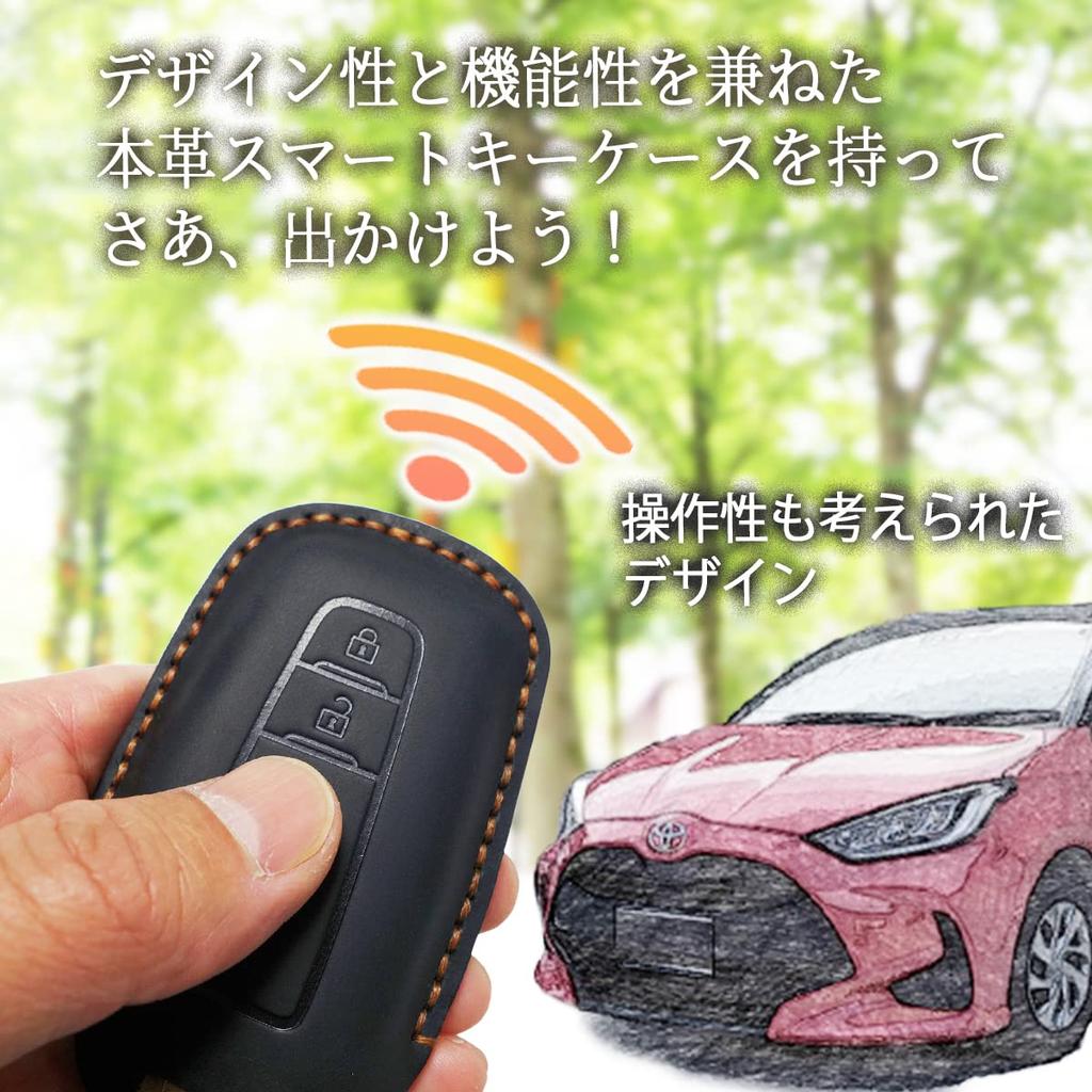 MKMC Leather Key Toyota Key for and Harrier 3 Case, Cover, Yaris, Corolla, Aqua, Prius, Crown, (Black, Buttons)