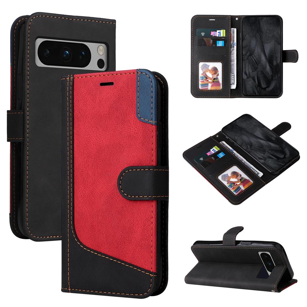 Для Google Pixel 6, Pixel 6 Pro, Pixel 5A 5G, Pixel 7, Pixel 8... Трехцветный лоскутный стиль, дизайн сращивания, искусственная кожа, откидная подставка, кошелек, сумка для телефона, чехол