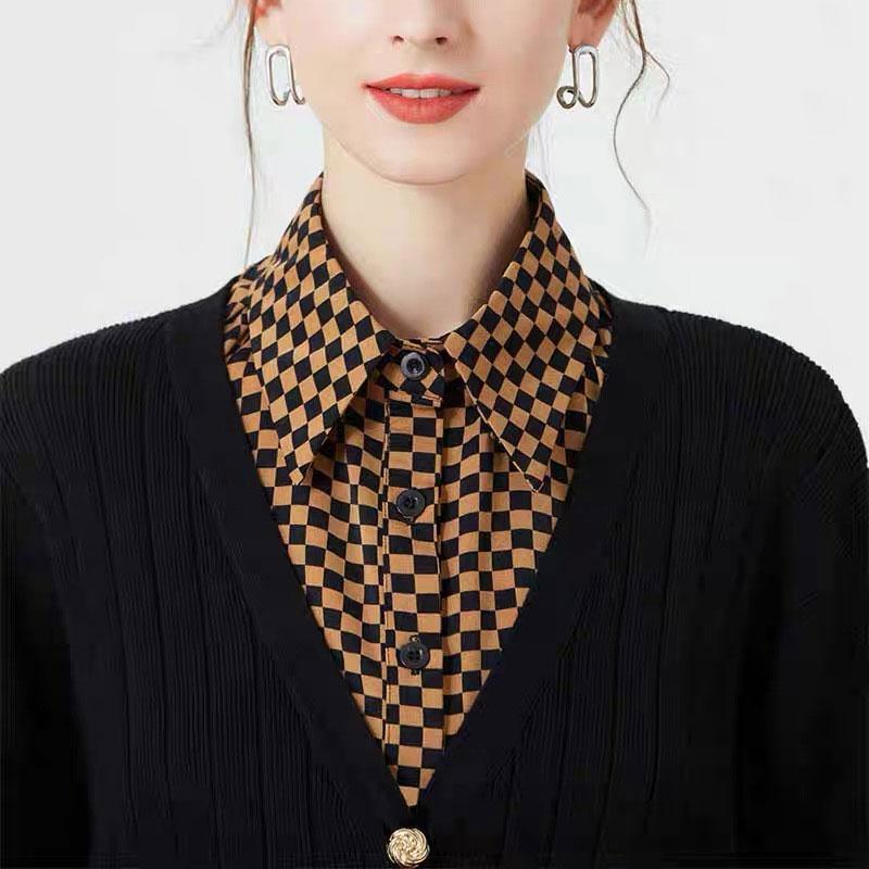 Женская стильная съемная рубашка с накладным воротником, блузка с накладным воротником, клетчатая рубашка, манишка для женщин и девочек, подходящие наряды