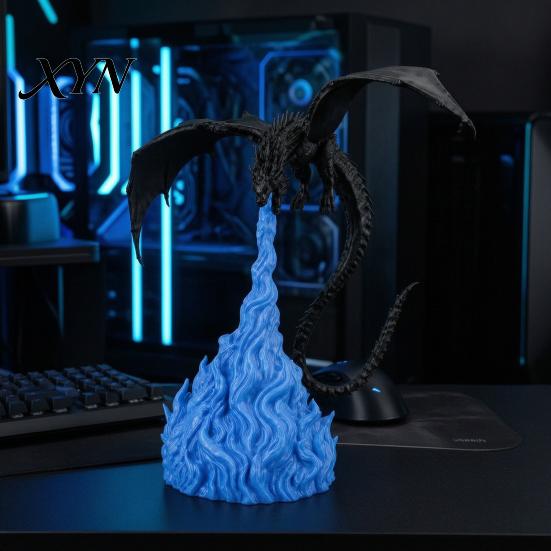 Настольное украшение для мужчин, 3D-печатная статуэтка огнедышащего дракона, мистическая фигурка с огненной рукой, модель ручной работы на подставке, фэнтезийный декоративный орнамент