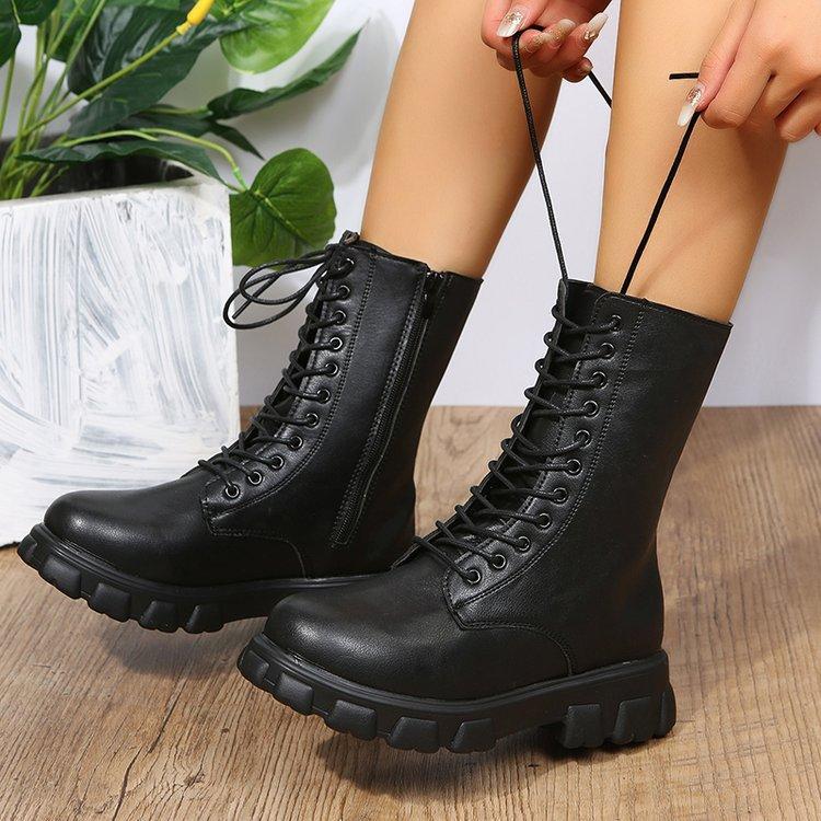 Large Size New Korean Version Of Martens Boots Women Round Platform Fashion Boots Motorcycle Boots Women
