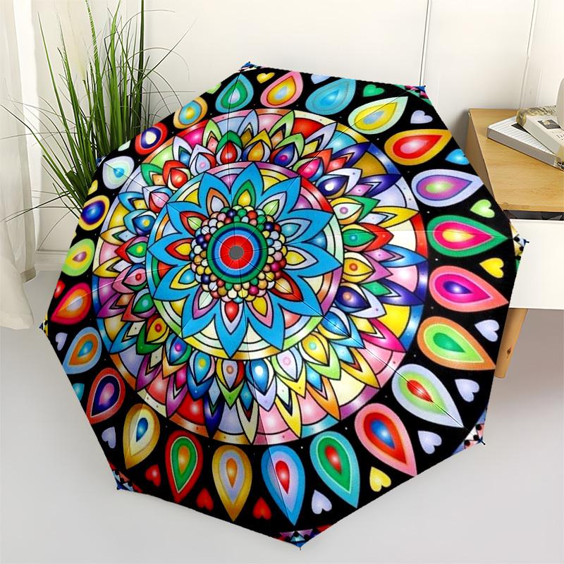 1pc Mandala, Symmetry, Colorful Umbrella with Plastic Handle,Compact & Stylish,Suitable for All Seasons YS331030