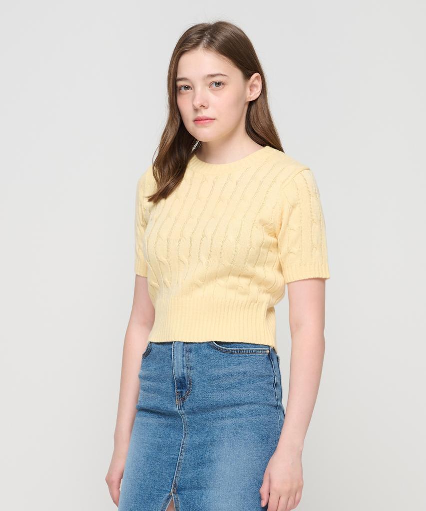 ROIDESROIS Cable Knit Short Sleeve Crop Knit (Yellow)