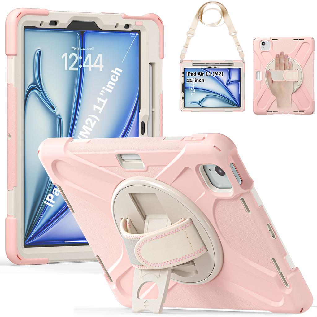 360 Rotating Stand Case Universal for IPad Air 11 2026 M4 2025 M3 2024 M2 Pro 11 2018-2022 Air 4 5 Hybrid Cover Shoulder Strap