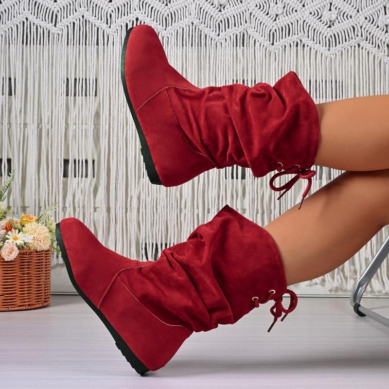 Осень/Зима Новая Мода Ретро Универсальные На высокой подошве Замшевые Вестерн Узкие Плиссированные Плюс Флисовый Начес Ботильоны