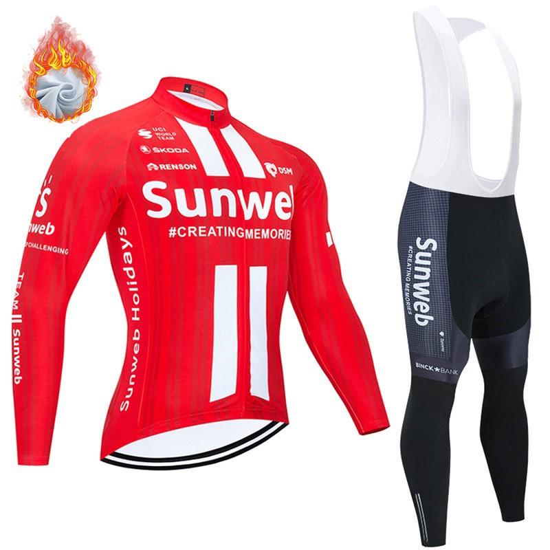 Mens Fleece Cycling Jersey Bib Tights Set Winter Thermal Long Sleeve Road Bike Riding