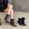 Temperament Pointed High-heeled Boots for Women In the Autumn and Winter of 2025, New Models with Skirts, Elegant Pleated Thin-heeled Short Boots