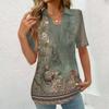 Женская модная повседневная рубашка с коротким рукавом с винтажным принтом на пуговицах, блузка