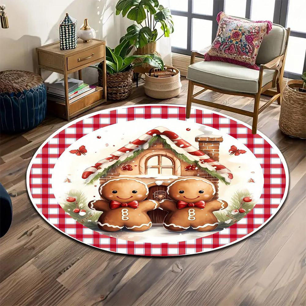 "Christmas Gingerbread House Design" Print round rug, living room, bedroom, playroom carpet, non slip floor mat, gift