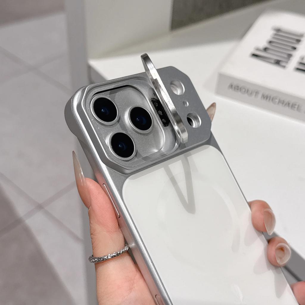 Чехол для телефона со стойкой для линз класса люкс для Apple iPhone 17 16 15 Pro Max 14 13 Держатель Магнитная Беспроводная Зарядка Защитная Задняя Крышка