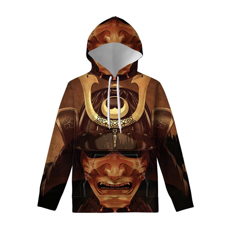 Толстовка с капюшоном с рисунком японского самурая для мужчин, женщин, детей, толстовки с 3D-принтом, с длинными рукавами, свободная толстовка с капюшоном, повседневные топы-пуловеры