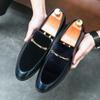 New Men Loafers Blue Black Business Men Dress Shoes  Handmade Slip-On Round Toe  Size 38-46