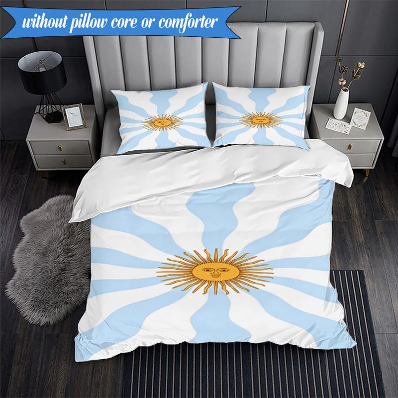 3PCS Argentina Flag Design Bedding Set 2D Printing (Includes 1 Duvet Cover + 2 Pillowcases Coreless), Bedroom decor,Fan gift