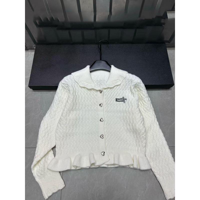 Autumn/Winter 2025 Miu Style Lurex Doll Collar Cardigan - Single-Breasted, Long Sleeve, Loose Fit, Versatile Knit Top