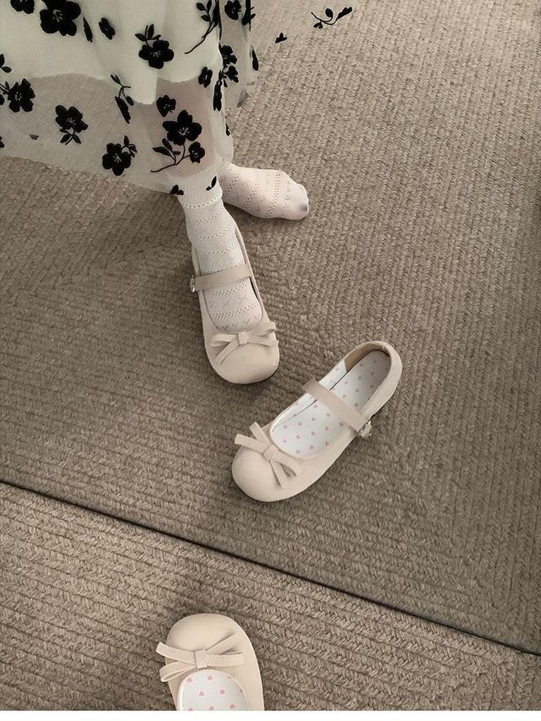 French Round Head Mary Jane Shoes Women's Retro 2024 New Summer Versatile Bow Platform Thick Heel Small Leather Shoes