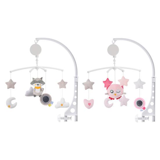 Игрушка-погремушка для кроватки Вращающийся музыкальный колокольчик Милая енотовидная сова Плюшевая кукла Эмоциональный комфорт Успокаивающая игрушка Подвесная игрушка-погремушка Прикроватный кронштейн для звонка Игрушка для малышей