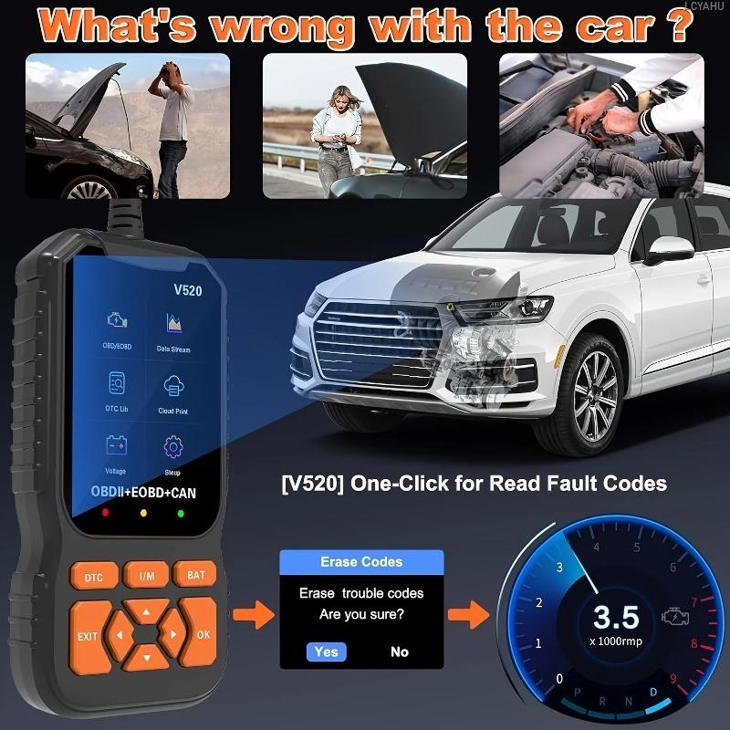 V520 OBD2 Diagnostic Scanner for Cars Auto Code Reader Check Engine Light Reset Tool Live Data Multi-Language Error Scan Tool