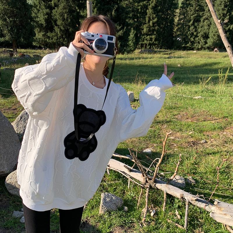 Женский корейский свитер с медведем, универсальные пуловеры снизу, топы с героями мультфильмов, уличная одежда, свободная толстовка, одежда