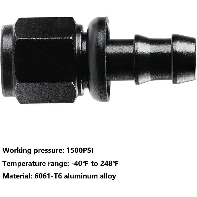 Ucreative 6AN Straight Push Lock Hose Fitting End Black 2PCS