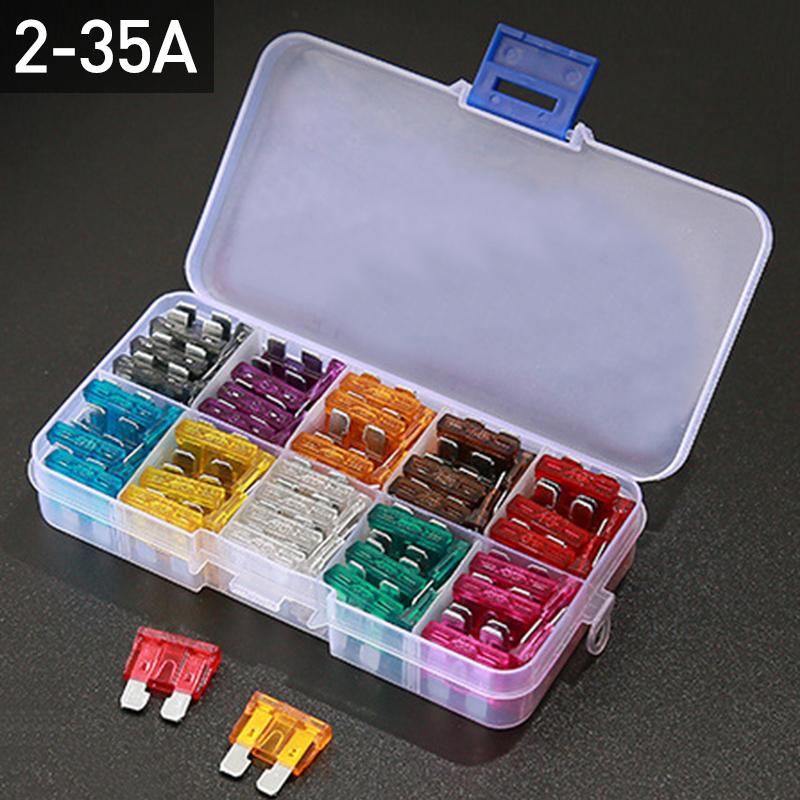 50/100pcs Car Fuses 2a 3a 5a 7.5a 10a 15a 20a 25a 30a 35a Amp with Storage Box Clip Assortment Auto Blade Type Fuse Set Truck