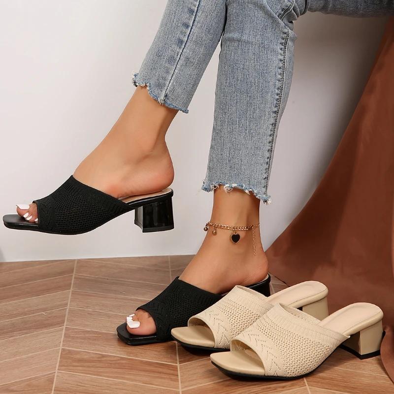 2024 Женские летние удобные повседневные сандалии без застежек на открытом воздухе Женские модные трендовые босоножки с открытым носком и мягким высоким каблуком Обувь для женщин