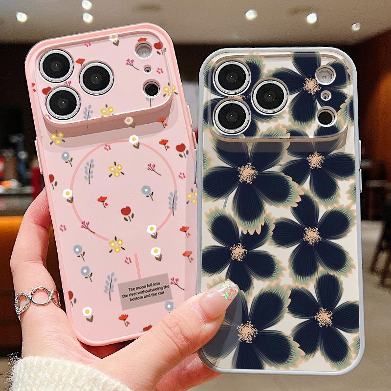 Чехол с узором из цветов и листьев для iPhone 17 Pro Max Funda iPhone 16 15 14 13 Pro Max Магнитный Для Magsafe Гибридный Тонкий Матовый Чехол