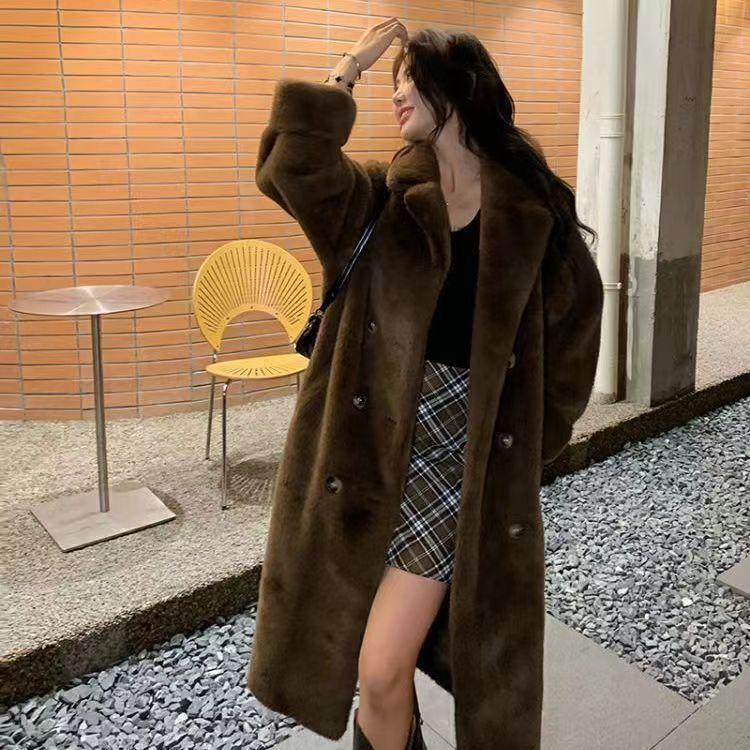 Xiaomi mink double-breasted coat mink fleece cotton thickened medium and long fluffy blazer women's versatile outside