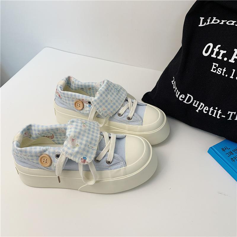 Милые холщовые туфли на платформе с цветочным принтом женские 2025 новая мода универсальные удобные дышащие два способа носки повседневные кеды