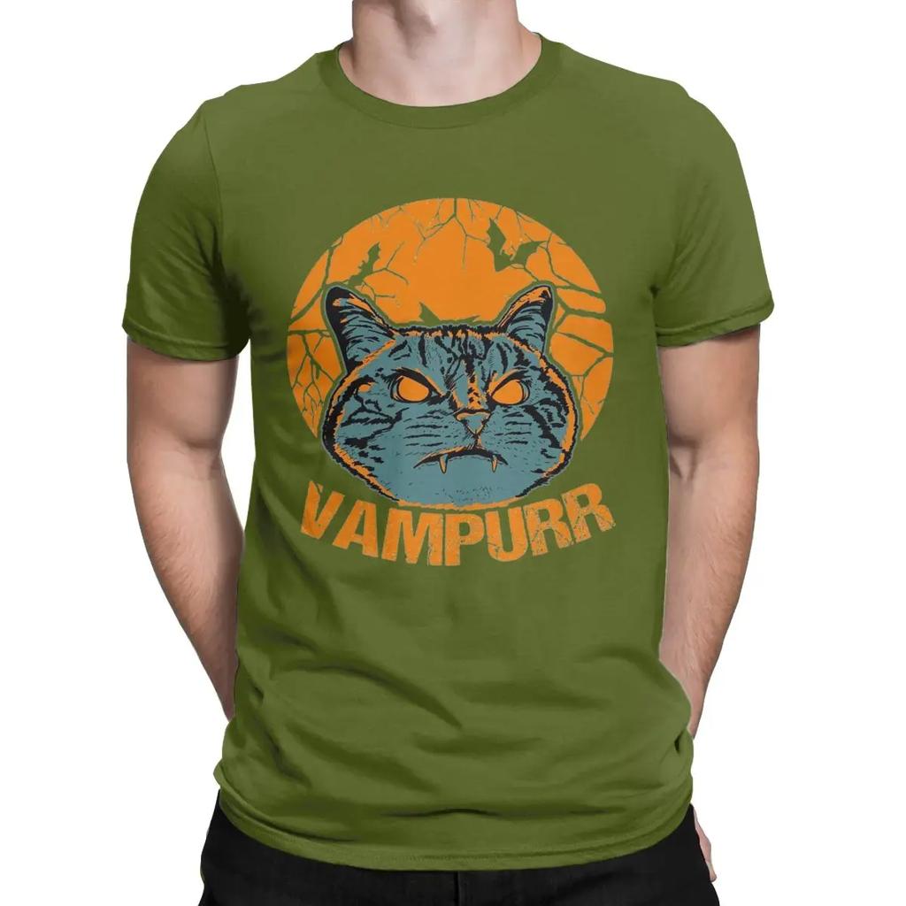Vampurr Funny Halloween Black Cat Men T Shirts Novelty Tees Short Sleeve Round Collar T-Shirts Pure Cotton Party Clothes