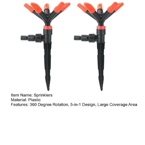 2 Pcs Irrigation Sprinklers 360 Degree Rotation 5-in-1 Large Coverage Area 5 Arm Irrigation Adjustable Angle Yard Lawn Greenhouse