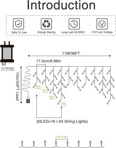 Kurtyna Świetlna Lampki 320Led Girlanda Ip44 21M