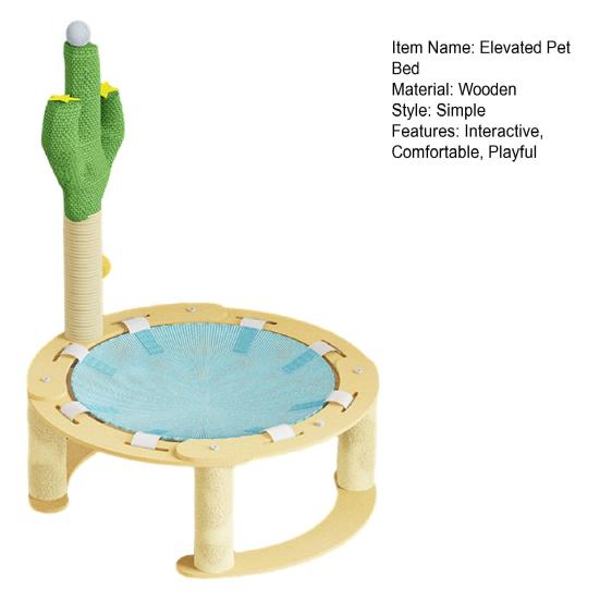 Elevated Cat Hammock Free-Standing Pet Bed Summer Breathable Raised Cat Hammock Bed with Spring Ball/Scratching Post for Indoor Cats