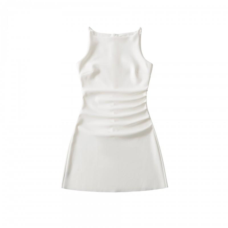 Womens French Style One Shoulder Slip Dress Slim Fit Elegant Mid Length