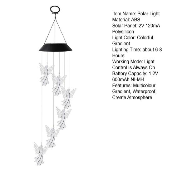 Solar Light Wind Chimes Multicolour Gradient Waterproof Create Atmosphere Hanging Pendant Outdoor Decoration