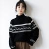 Женский пуловер 2023, зимний черный полосатый свитер с высоким воротом, женский зимний свободный свитер с напуском, свободный свитер, женский пуловер