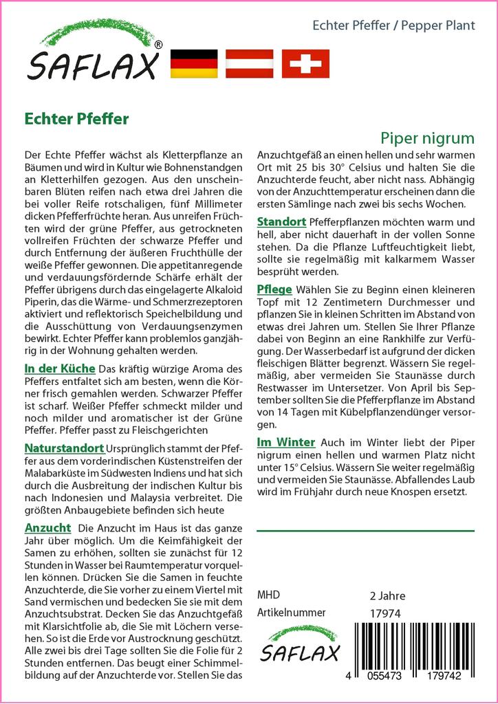 SAFLAX Garden in the Bag - Растение перца - 20 семян - С субстратом в подходящем пакете - Piper nigrum