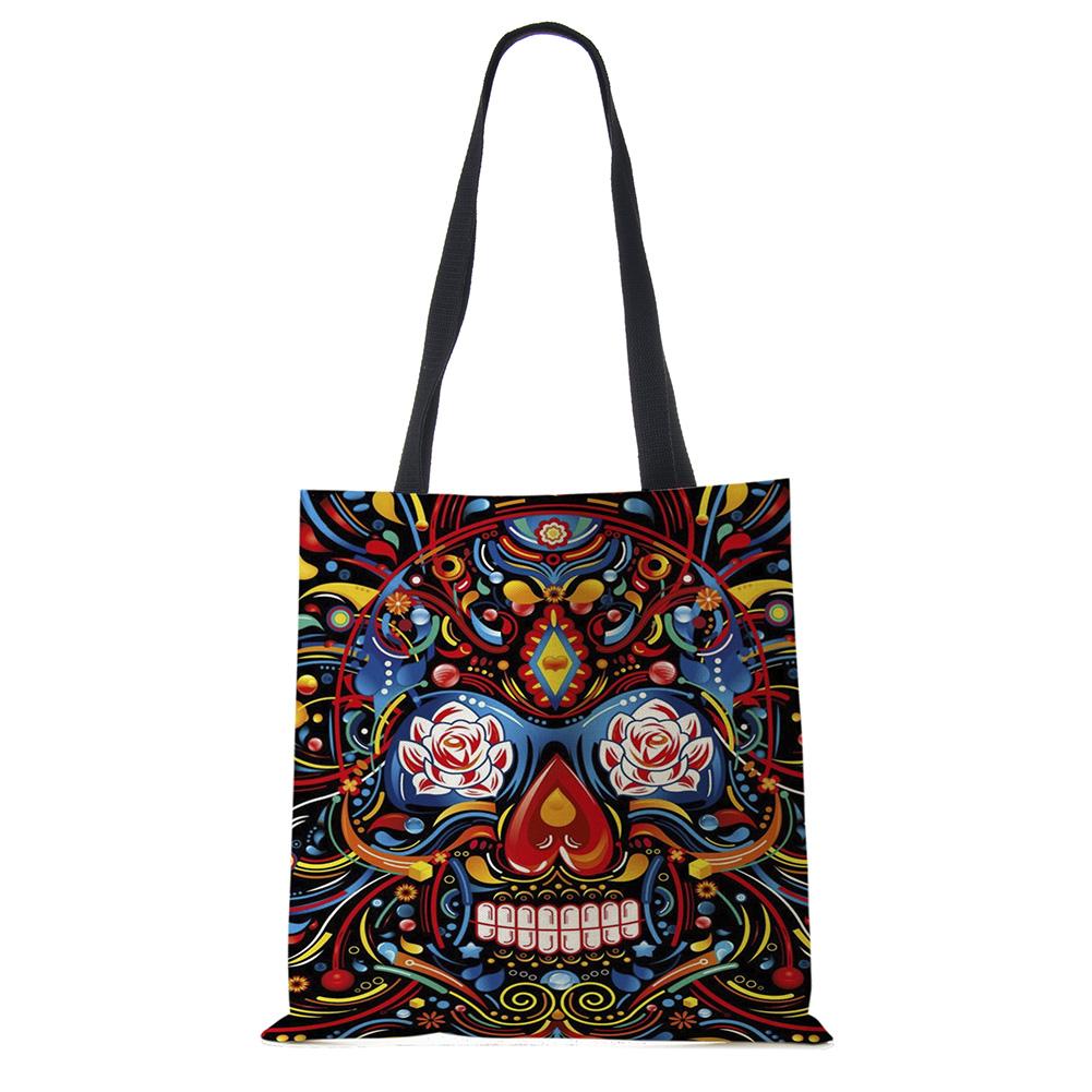 Сумка-тоут с цветочным принтом черепа ко Дню мертвых, женские сумки, сумки через плечо для девушки с сахарным черепом на Хэллоуин, большая вместимость CLE