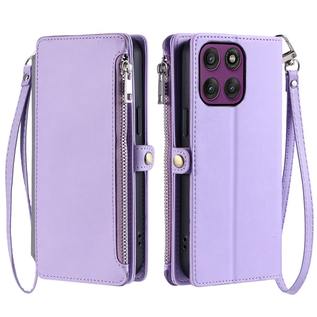 For Motorola Moto G56 5G Case TPU+PU Leather Wallet Phone Cover with Wrist Strap
