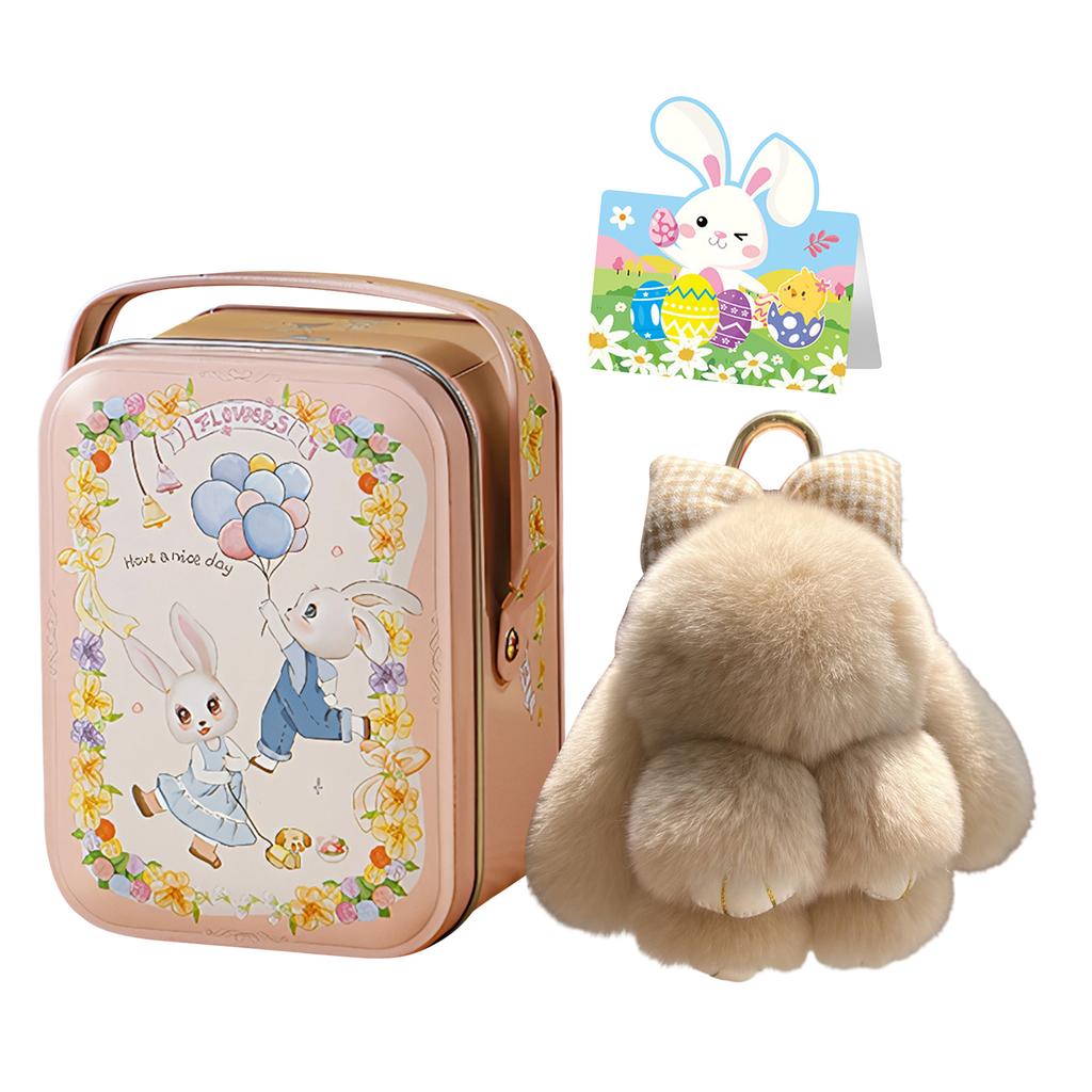 Bunny Pendant Keychain with Tin Box Rabbit Shape Fur Keychain Fluffy Bag Car Charm Key Ring Jewelry For Car Bags Backpacks Gift