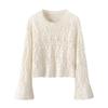 Women's Solid White Elegant Hollow-Out Bell Knit Top Spring Summer Round Neck Loose Fit Lightweight Fashion