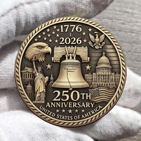 US 250th Anniversary Souvenir Coin Double-Sided Carved United States History Commemorative Badge Round Metal Collection Coin Patriotic Decoration