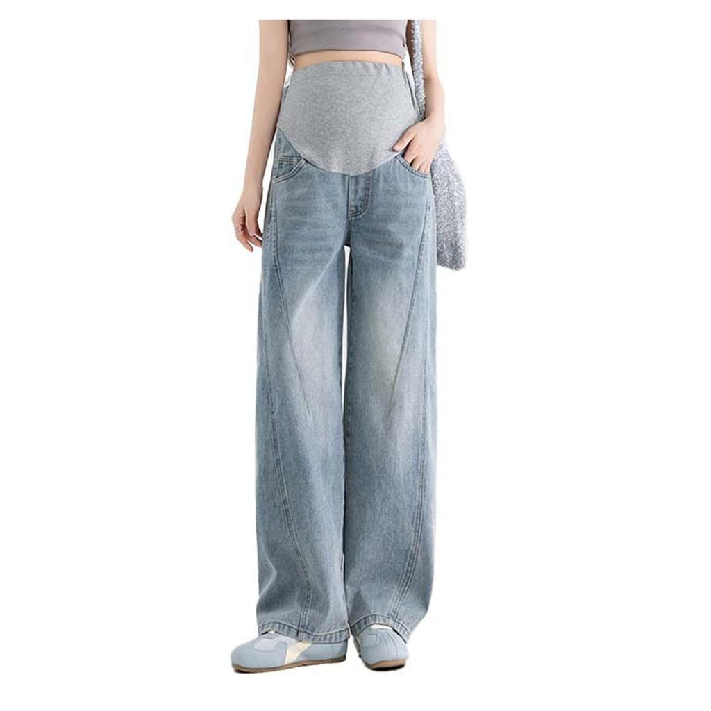 Shubeiyi Maternity Wide Leg Long Adjustable Slimming with Pockets Jeans, Pants, Length, Waist, Effect, Body-Concealing,