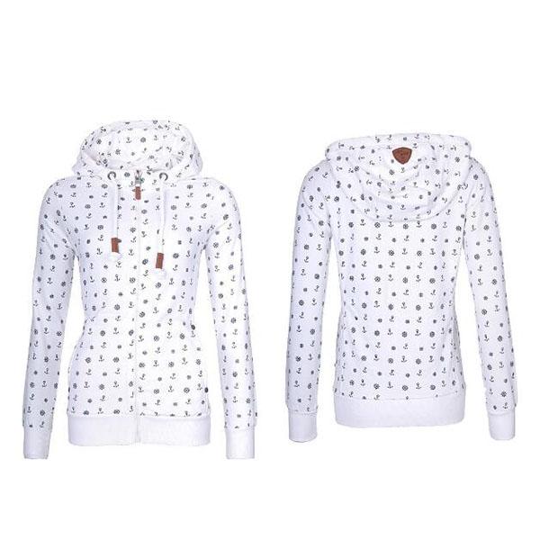 Женская флисовая толстовка с капюшоном, негабаритный морской якорь с принтом, свитер на молнии, джемпер, повседневная толстовка, топы