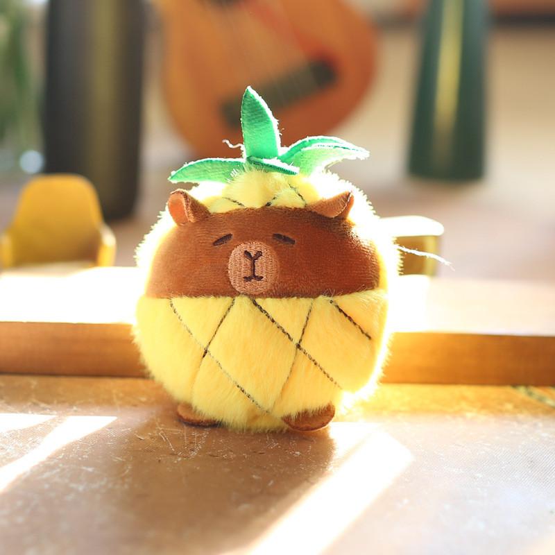 Plush Pineapple Capybara Keychain With Soft Short Pile For Bag Decor And Collectors